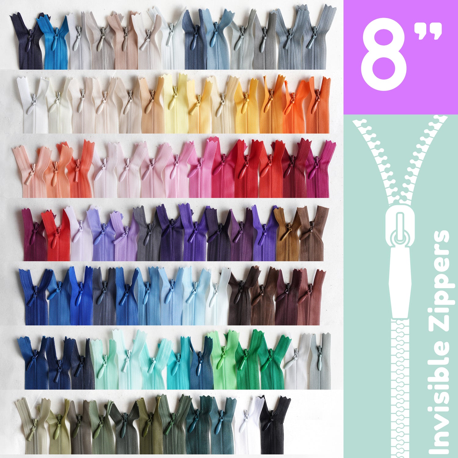 Invisible Zippers - Size 8" | Premium Quality Zippers for Sewing & Crafting