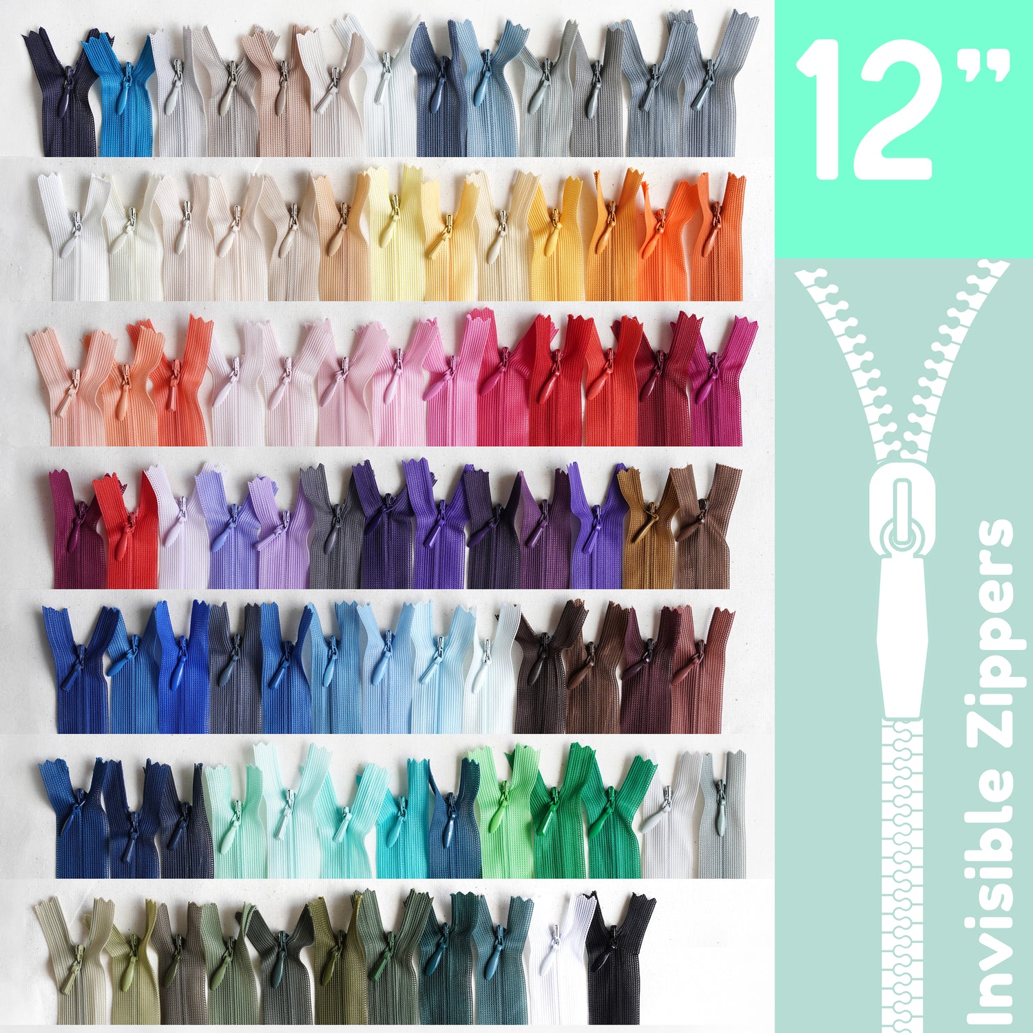 Invisible Zippers - Size 12" | Premium Quality Zippers for Sewing & Crafting