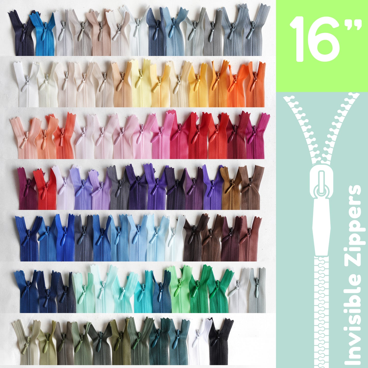 Invisible Zippers - Size 16" | Premium Quality Zippers for Sewing & Crafting